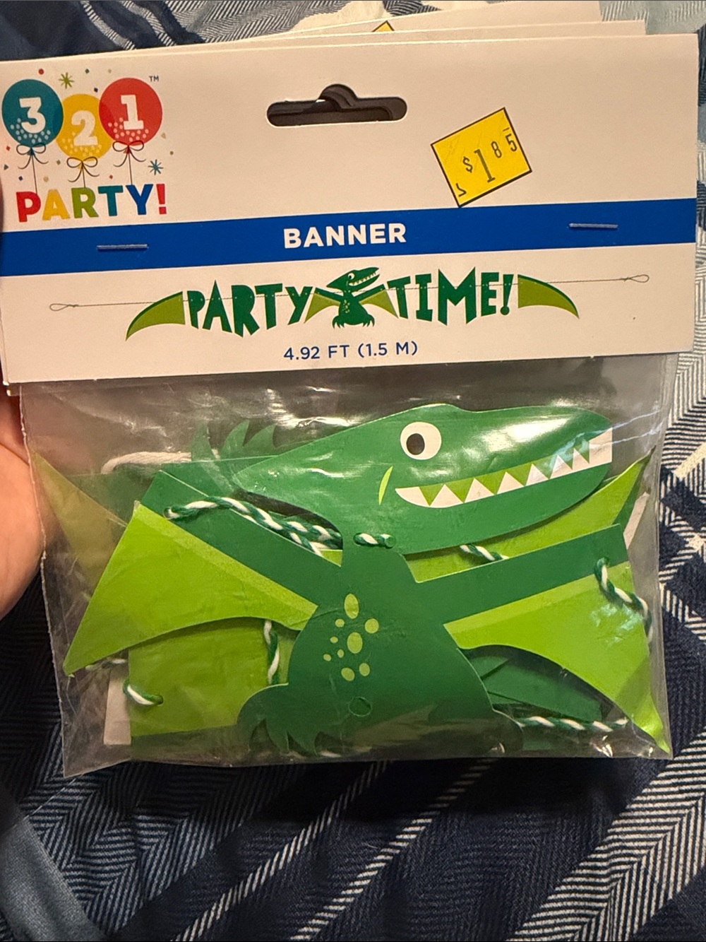 3 2 1 Party! Green "Party Time" Dinosaur Banner